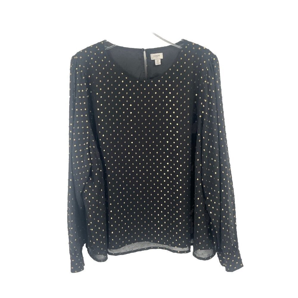 J Crew Swiss Dot Polka Metallic Black Gold Blouse Sz 3X